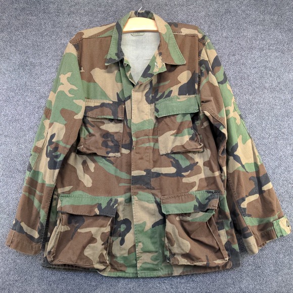 U.S. Army Men's Woodland Camouflage Combat Coat Brown Green Size Small Long - Picture 2 of 12